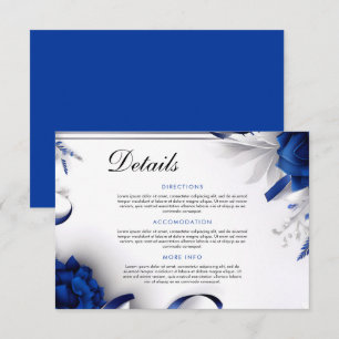 Chic Navy Blue & Silver Blume Ribbons Hochzeit Begleitkarte