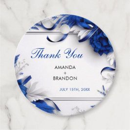 Chic Navy Blue & Silver Blume Ribbons Hochzeit Geschenkanhänger