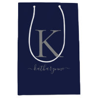 Chic Navy Blue Silver Monogram Name