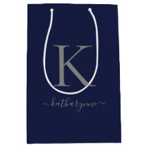 Chic Navy Blue Silver Monogram Name