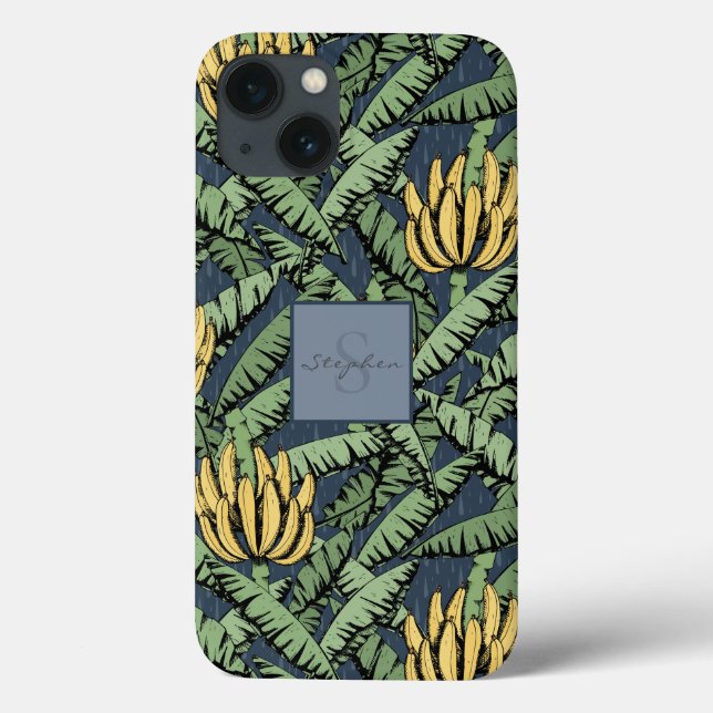 Chic Navy Blue Tropical Yellow Banana Leaf Muster Case-Mate iPhone Hülle (Rückseite)