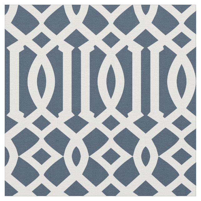 Chic Navy Blue und White Trellis Lattice Muster Stoff (Nahaufnahme)