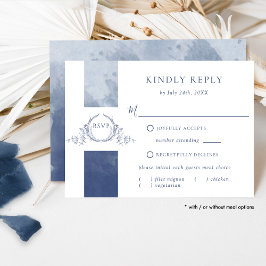 Chic Navy Blue Watercolor Wedding Monogram UAWG RSVP Karte