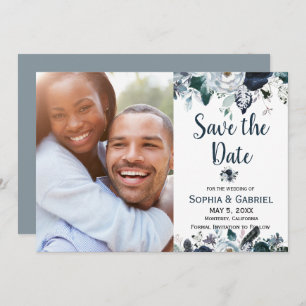 Chic Navy Blue White Blume Hochzeit speichern das  Save The Date