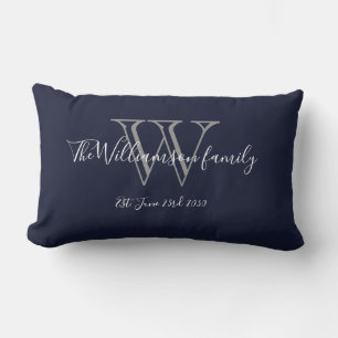 Chic Navy Blue White Monogram Family Keepake Lendenkissen