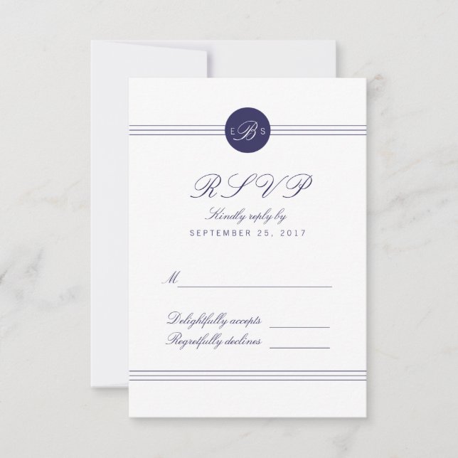Chic Navy Blue White Monogram Response RSVP Card Karte (Vorderseite)