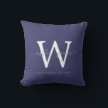 Chic Navy Blue White Monogram Wedding Keepake Kissen<br><div class="desc">Elegantes Hochzeitskuchenkissen mit Text in grauem handgeschriebenem chic script kalligraphie auf marineblau Hintergrund. Fügen Sie einfach Ihre Namen,  Monogramm und Hochzeitstermin ein. Großartiges Geschenk für ein frisch verheiratetes Paar. Exklusiv für Sie entworfen von Happy Dolphin Studio. Wenn Sie Hilfe oder passende Produkte benötigen,  kontaktieren Sie uns bitte unter happydolphinstudio@outlook.com.</div>