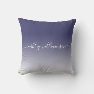 Chic Navy Blue White Ombre Effect Monogram Name Kissen