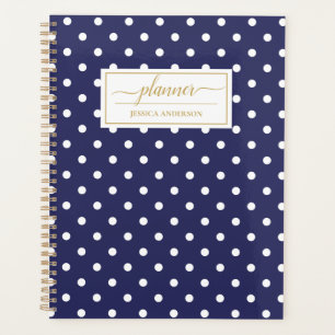 Chic Navy Blue White Polka Dots Muster Planer