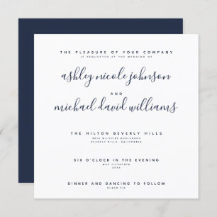 CHIC NAVY BLUE & WHITE SCRIPT Typografie Hochzeit Einladung