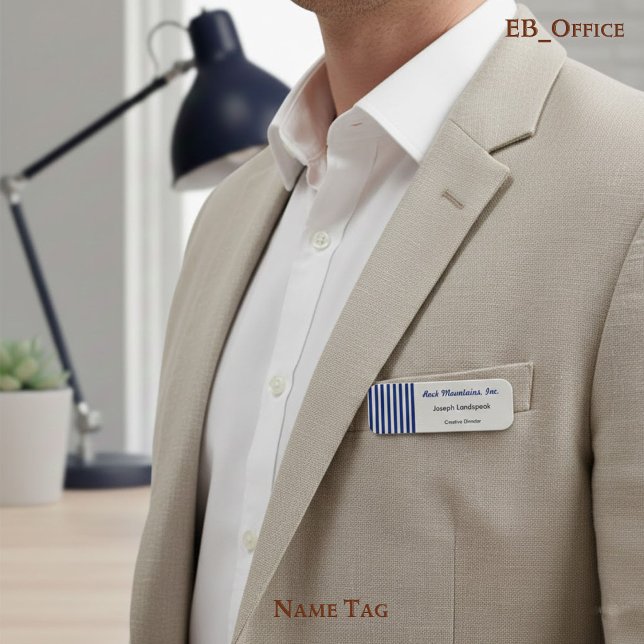 Chic Navy Blue & White Stripes Boutique Executive Namensschild (Von Creator hochgeladen)