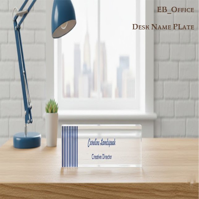 Chic Navy Blue White Stripes | Professional Custom Namensplakette (Von Creator hochgeladen)