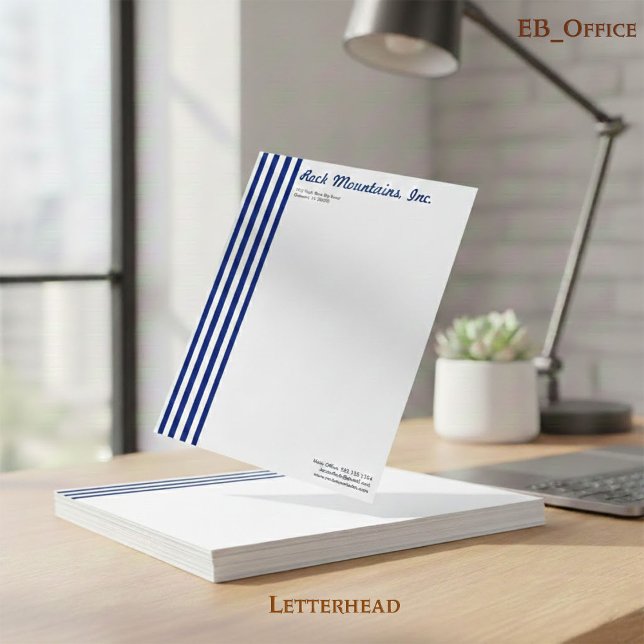 Chic Navy Blue & White Vertical Stripes Profession Briefbogen (Von Creator hochgeladen)