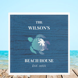 Chic Navy Blue Wood Turtle Family Beach House Serviette