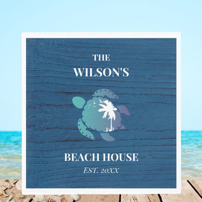 Chic Navy Blue Wood Turtle Family Beach House Serviette (Von Creator hochgeladen)