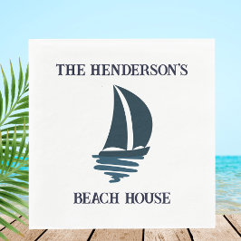 Chic Navy Blue Yacht Family Name Beach House Serviette