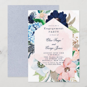 Chic Navy Blush Pink Floral Engagement Party Invii Einladung