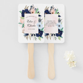 Chic Navy Blush Pink Painted Floral Wedding Dank Fächer
