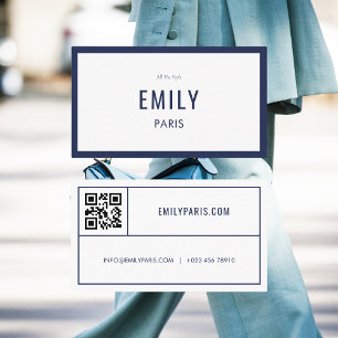Chic Navy Fashion / Beauty Business Card QR Code Visitenkarte