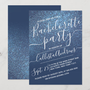 Chic Navy Funkelnd Glitzer Ombre Bachelorette Einladung