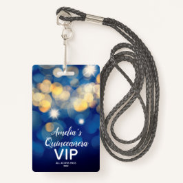 Chic Navy Gold Bokeh Quinceañera Invite VIP Pass Ausweis