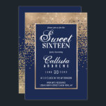 Chic Navy Gold Glitzer Confetti Foto Sweet 16 Einladung<br><div class="desc">Diese formale Sweet 16 Foto Einladung wird durch die moderne und trendige Farbpalette inspiriert, die mit schicken und glamourösen Designstrukturen inmitten der Welt der Moderne und der Moderne eingebunden ist. Es ist elegante und hübsche Druck zeigt Imitate gedruckt funkelnd Gold Glitzer ombre Farbverlauf Konfetti mit einem goldenen Rahmen, um den...</div>
