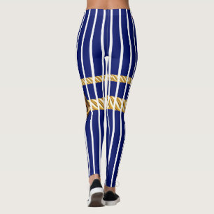 Chic Navy Gold Lips Lines Beauty Girl Custom Leggings