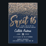 Chic Navy Gold Scattered Glitzer Ombre Sweet 16 Einladung<br><div class="desc">Dieses einzigartige und hübsche Sweet 16-Einladungs-Design besticht durch Imitats, die mit funkelnd Gold bedruckt sind und handgeschriebene Pinselstrichtypografie und verstreuten Glitzer auf marinebasischem Hintergrund in einem ombre-Farbverlauf darstellen. Auf der Rückseite sieht man einen großen Chic, Glitzer Nummer 16. Dieses elegante, stilvolle und künstlerische Design ist perfekt für das moderne Geburtstagsmädchen....</div>