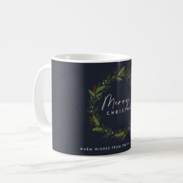 CHIC NAVY HOLLY BERRY WREATH CHRISTMAS KAFFEETASSE (Vorderseite Links)