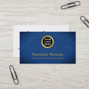 Chic Navy Leder Professionelles Rund Gold Logo Visitenkarte