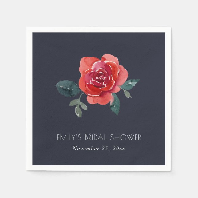CHIC NAVY RED GREEN ROSE FLORAL BRAUTPARTY SERVIETTE (Vorderseite)