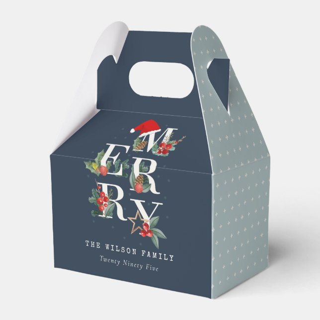 Chic Navy Red Green White Frohe Weihnachtsfolien Geschenkschachtel (Vorderseite)