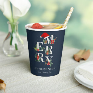 Chic Navy Red Green White Frohe Weihnachtsfolien Pappbecher