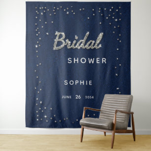 Chic Navy Sparkle Glitzer Brautparty Hintergrund Wandteppich