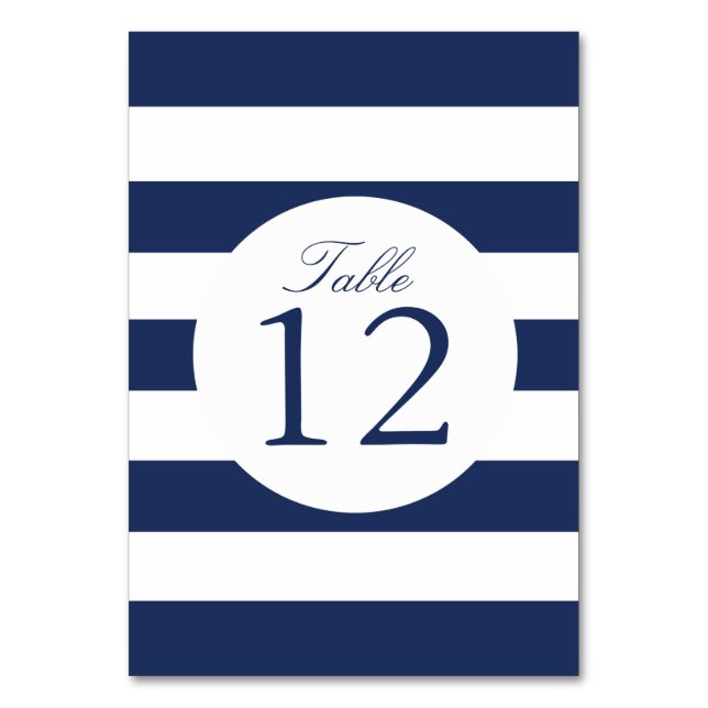 Chic Navy Stripes Tischnummer Card (Vorderseite)