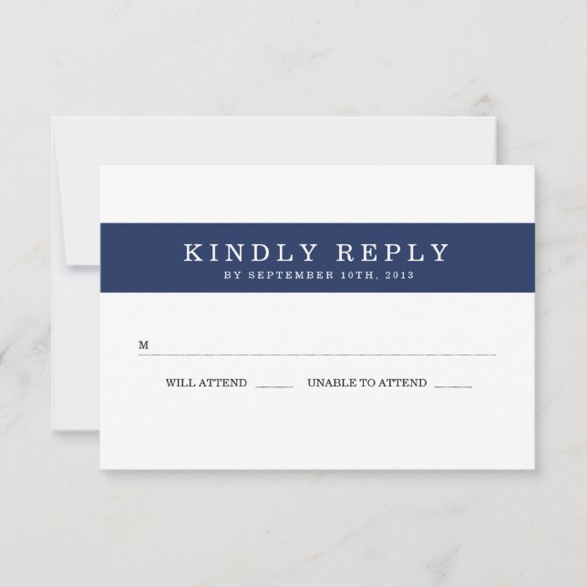 Chic Navy Stripes Wedding RSVP Karte (Vorderseite)