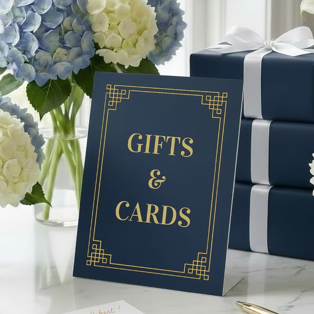 Chic Navy und Gold Art Deco Rahmen Geschenke und K Sockelschild (SEE FULL SUITE AT BOTTOM)