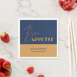 Chic Navy und Gold Bon Appétit Script Geburtstag Serviette