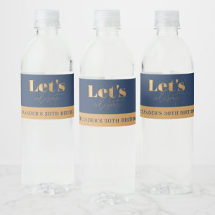 Chic Navy und Gold Lass uns Geburtstag feiern  Wasserflaschenetikett