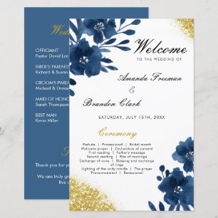 Chic Navy Wasserfarbe Blume Gold Glitzer Hochzeit