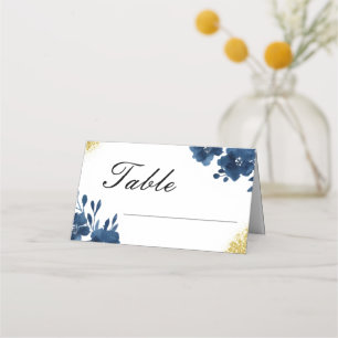 Chic Navy Wasserfarbe Blume Gold Glitzer Hochzeit Platzkarte
