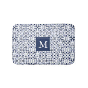 Chic Navy & White Marokkanisches Fliesenmuster Mon Badematte