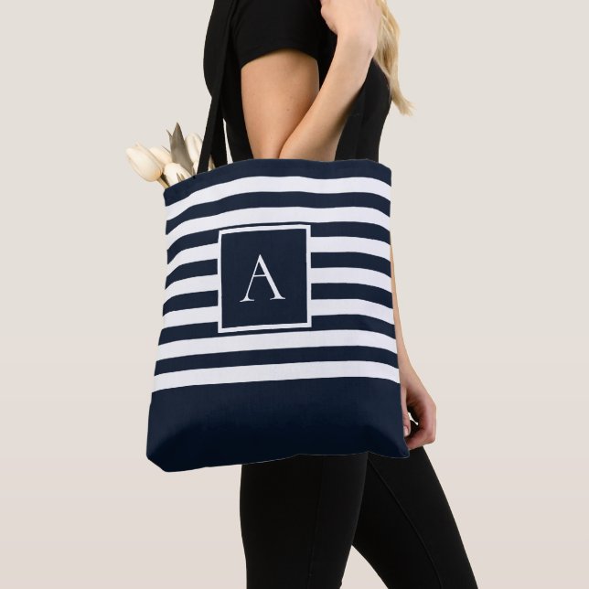 CHIC NAVY WHITE STRIPE Square Letter Monogram (Von Nahem)
