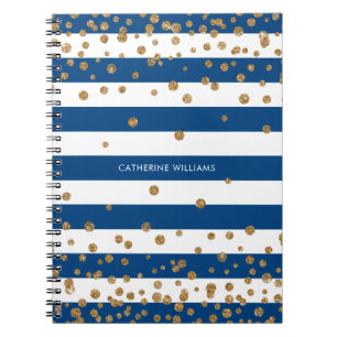Chic Navy White Stripes Gold Glitzer Confetti Notizblock