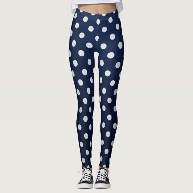 Chic Navy & White Timeless Polka Dots Leggings (Vorderseite)