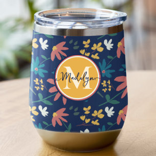 Chic Navy Yellow Monogram Floral Muster Custom