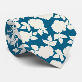 Chic navyblau-weißes Blumenmuster Krawatte