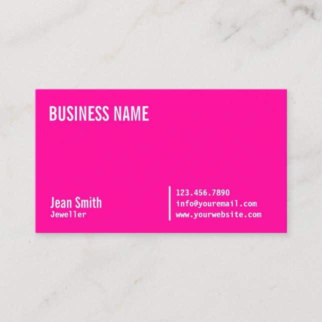 Chic Neon Pink Juwelier Business Card Visitenkarte (Vorderseite)