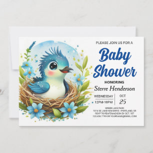 Chic Nest Blue Bird Boy Baby Dusche Einladung