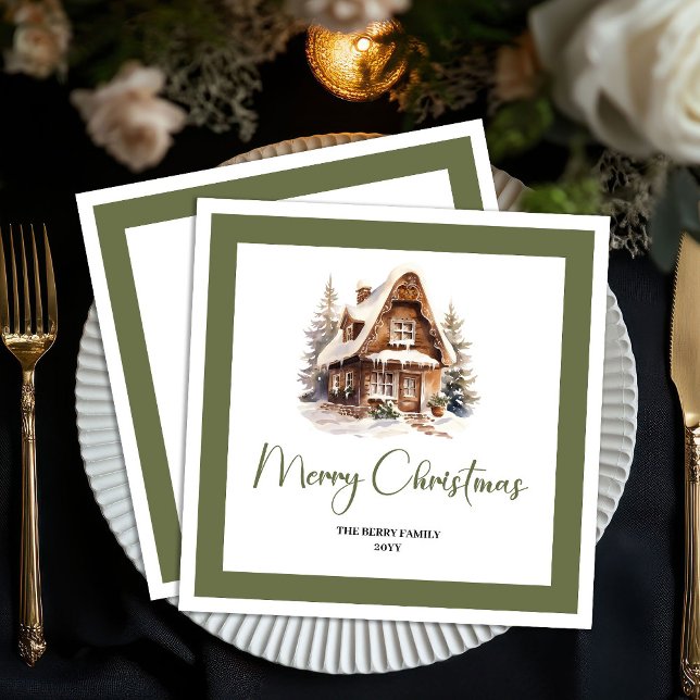 Chic Neutral Christmas House Family Name Napkins Serviette (Chic Neutral Christmas House Family Name Napkins)